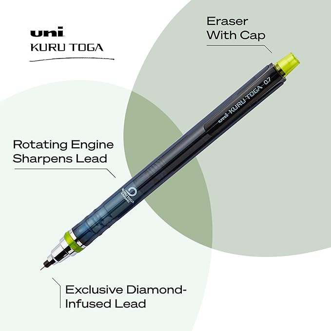 uni-ball Kuru Toga Mechanical Pencil with 0.7 mm Lead Refills & Pencil Erasers, HB #2