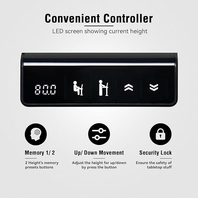 Electric Height Adjustable Stand up Desk Frame Sit Stand Desk Base with Memory Controller Ergonomic Standing Computer Table Legs Up to 45.28" for Home and Office, White Frame Only