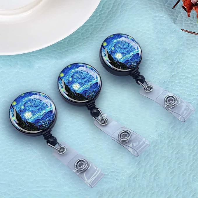 Retractable ID Badge Holder,Nurse Badge Reels with Clip,Name Card Holders for Office Worker Doctor Nurse (Starry Night)