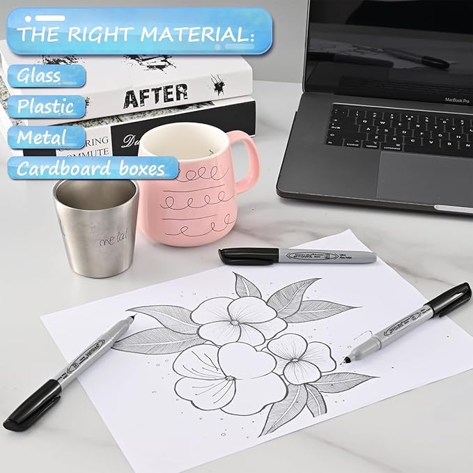 Permanent Markers, Ultra Fine Point, Black, 16 Count, 0.4mm, Fine tip permanent marker set, quick dry, waterproof, fading resists, durable, marks on paper, glass, ceramic, plastic, wood, rock, metal