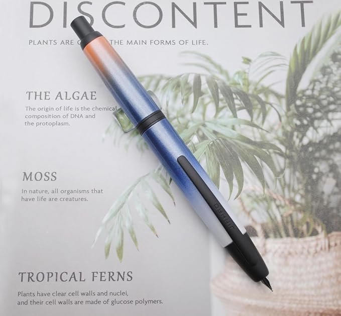 JINHAO 10 Press Fountain Pen, Retractable Metal Pen with Ink Converter (F Nib 0.5mm, Gradient Dark Blue - Black Clip)