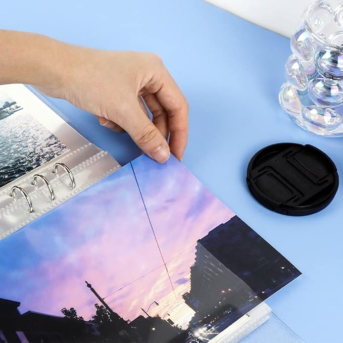 Clear Giltter PVC Kpop Photocard Binder Loose Leaf 6-Ring Wide A5 Photocards Holder with 8 Inch 50 Pockets Photo Pages Transparent Card Sleeve Protectors Page for Photos Cards Album Folder Organizers