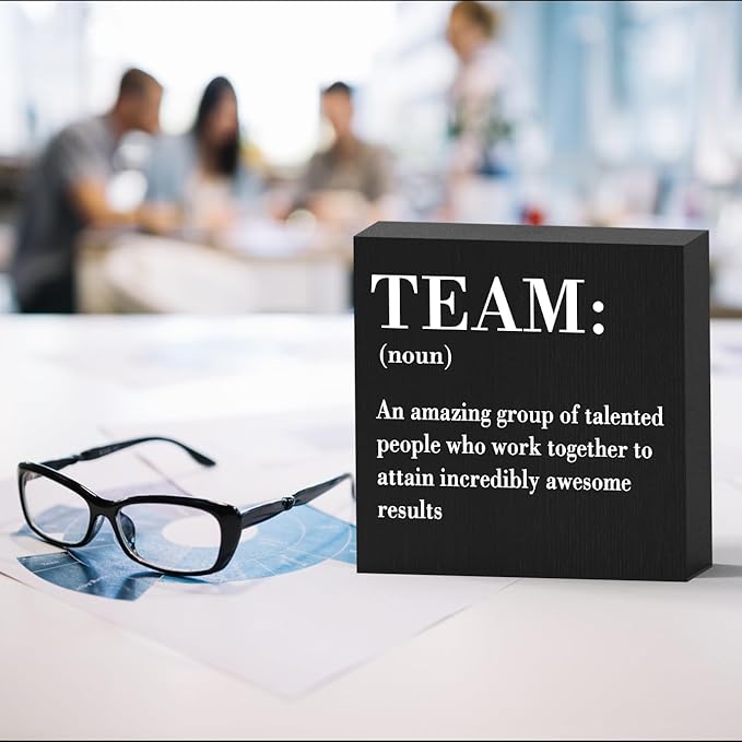 Inspirational Team Noun Office Decor Desk Decor Wooden Box Sign Rustic Black Wood Block Plaque Box Sign for Home Office Desk Shelf Table Decoration Coworker Gift Team Definition Teamwork Sign