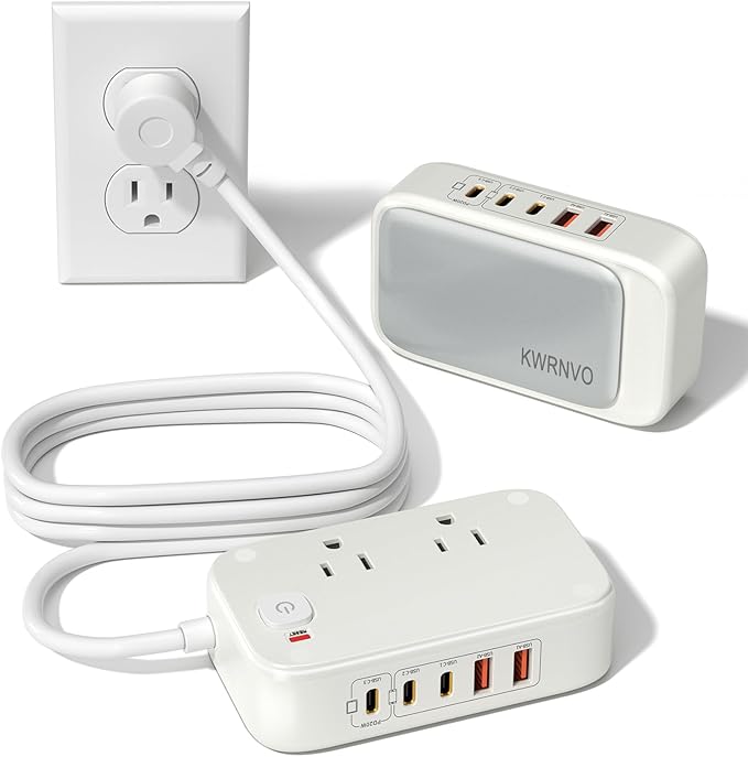 Flat Plug Power Strip, 20W USB C Power Strip with 2500W AC Outlects, 3 USB-C Ports, 2 USB-A Ports, 5FT Flat Extension Cord Outlet Extende Desk Charging Station for Home/Office/Travel Essentials