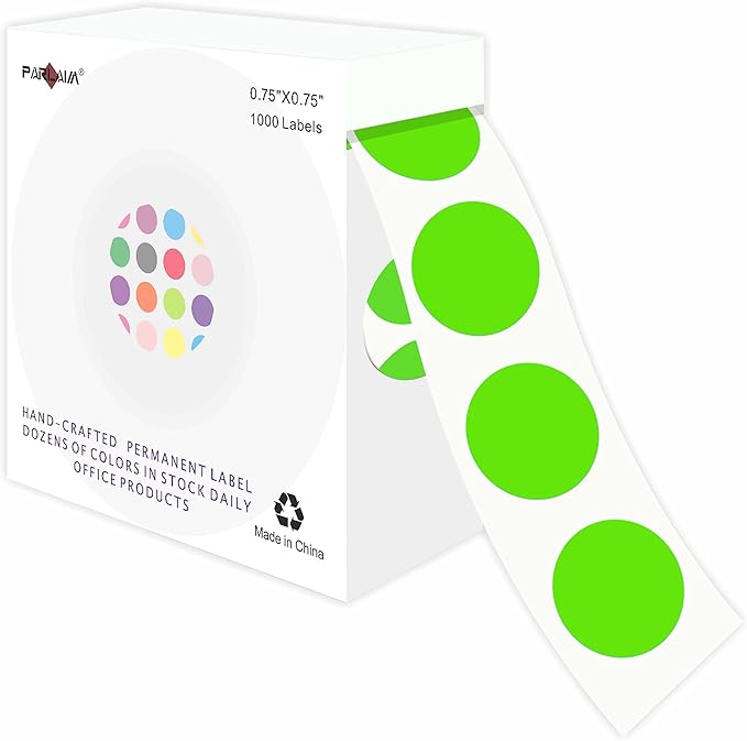 PARLAIM 3/4 Inch Roll Color Coding Labels,1000 per Roll Round Permanent Adhesive Color Coding Circle Dot Stickers for Classroom Office Home (Light Green)