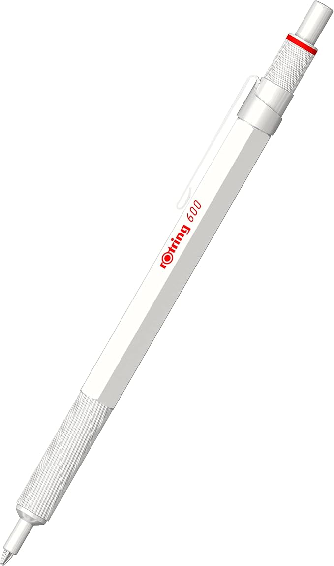 Rotring 600 Metallic Ballpoint Pen Medium Point Black Ink Pearl White Barrel Refillable 1 Count