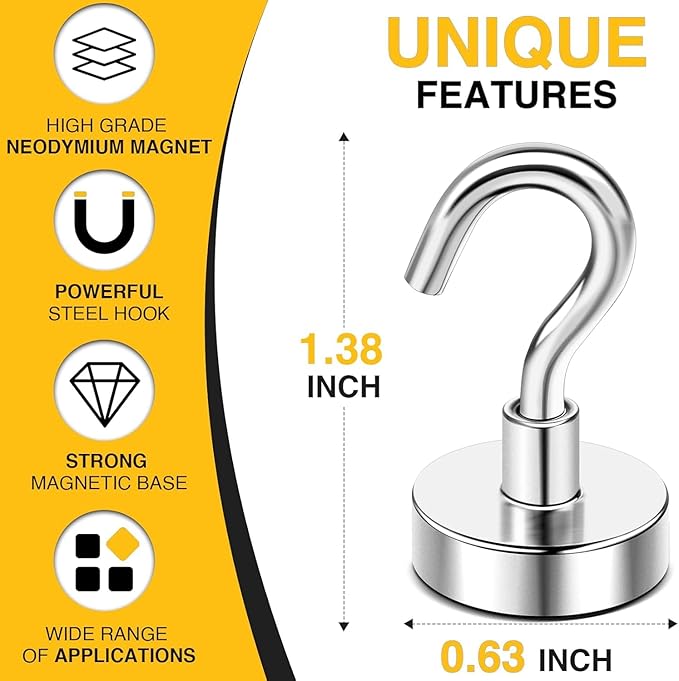 DIYMAG Magnetic Hooks, 30lbs+ Heavy Duty Magnetic Hooks Cruise for Hanging, Super Strong Magnet Hooks for Cruise Cabin, Refrigerator, Classroom, Magnetic Metal Hooks for Grill (Sliver, Pack of 20)