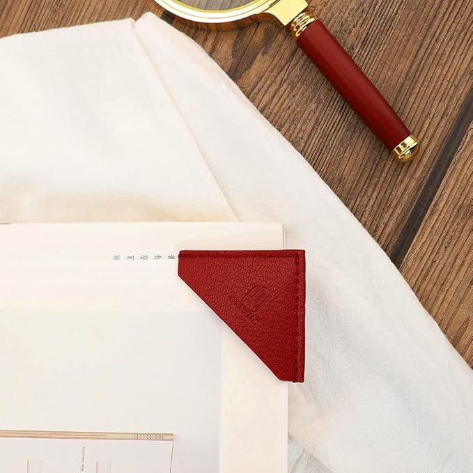 3 Pieces Leather Bookmarks Handmade Page Marker for Men Women and Kids, Faux Leather Page Clips Corner Book Markers for Students Teachers Gift for Writers Bookworm Book Lovers (06-Red)