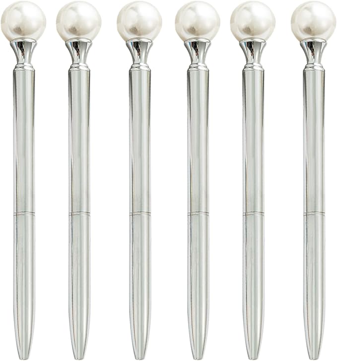6 Pieces False Pearl Decoration Twist Metal Ballpoint Pen Ball Pen 1.0 MM Black Ink