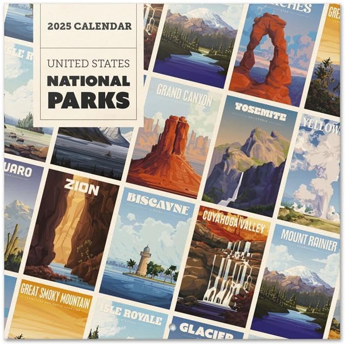 USA National Parks Wall Calendar 2025 12" x 12" FSC® Plastic Free - Week Starts On Sunday | Square Wall Calendar 2025 | Family Planner Calendar 2025 | National Parks Calendar 2025