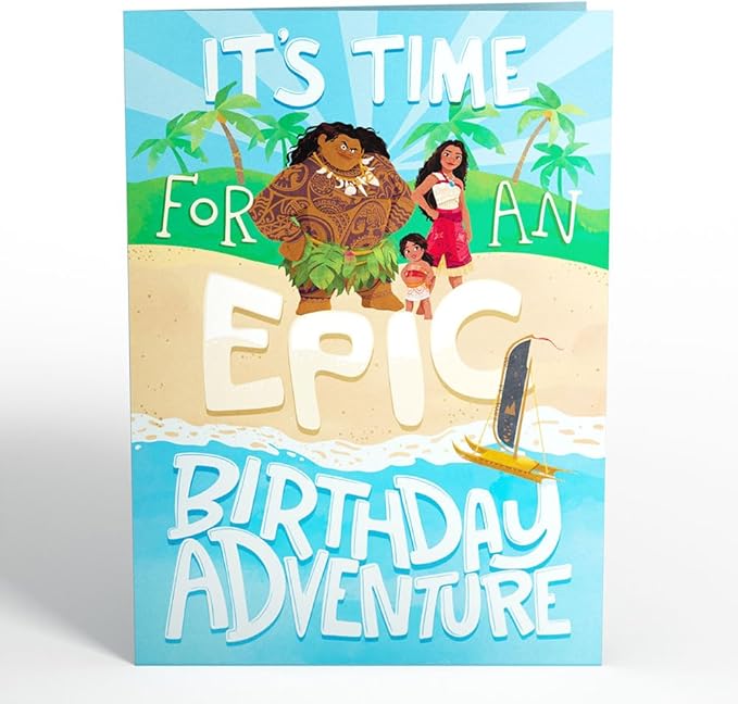 Lovepop Happy Birthday Pop-Up Card for Her and Him - Disney's Moana 3D Greeting Cards for Boys, Girls, Men, Women - 5" x 7" Card - Blank Note Card & Envelope Included
