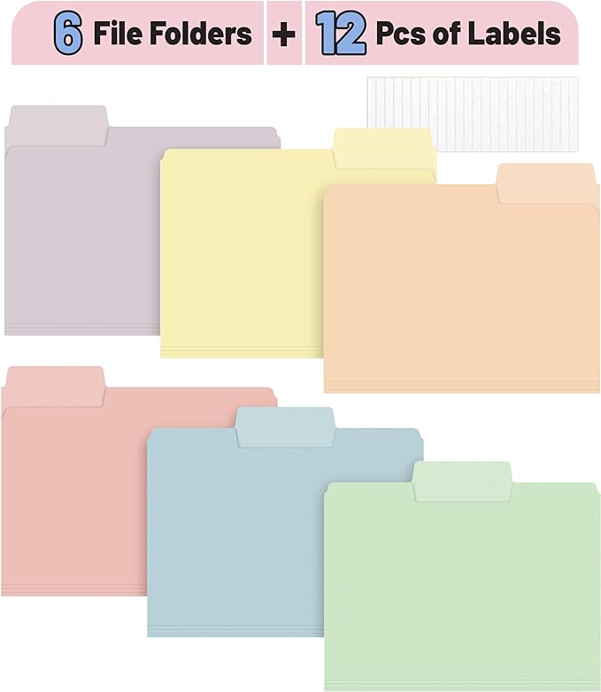 Mr. Pen- Poly File Folders, 1/3 Cut Tab, 6 Pack, Morandi Colors, Letter Size, Colored File Folders, Letter File Folders, Color Folders, Office File Folders, Office Supplies File Folders, File Folder