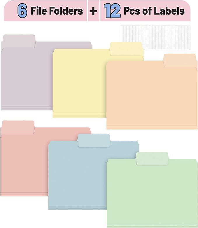 Mr. Pen- Poly File Folders, 1/3 Cut Tab, 6 Pack, Morandi Colors, Letter Size, Colored File Folders, Letter File Folders, Color Folders, Office File Folders, Office Supplies File Folders, File Folder