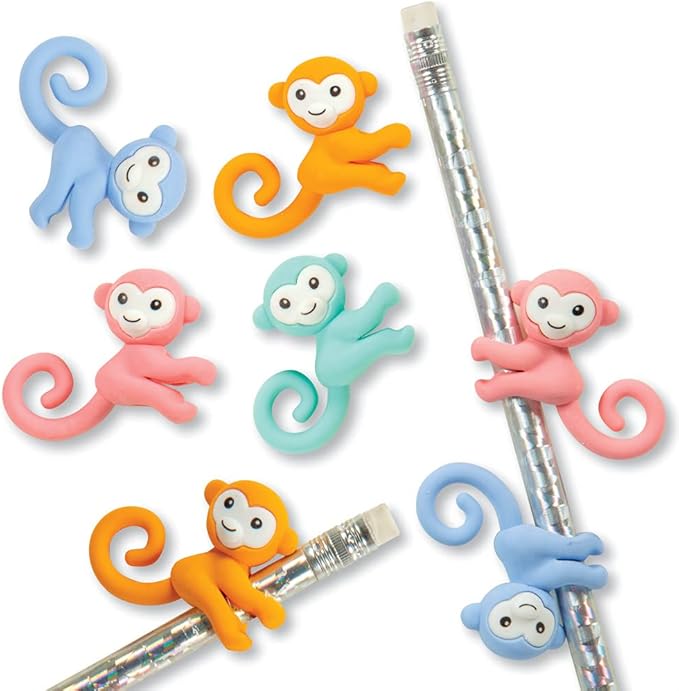 Raymond Geddes Monkey Pencil Top Erasers (Pack of 24)