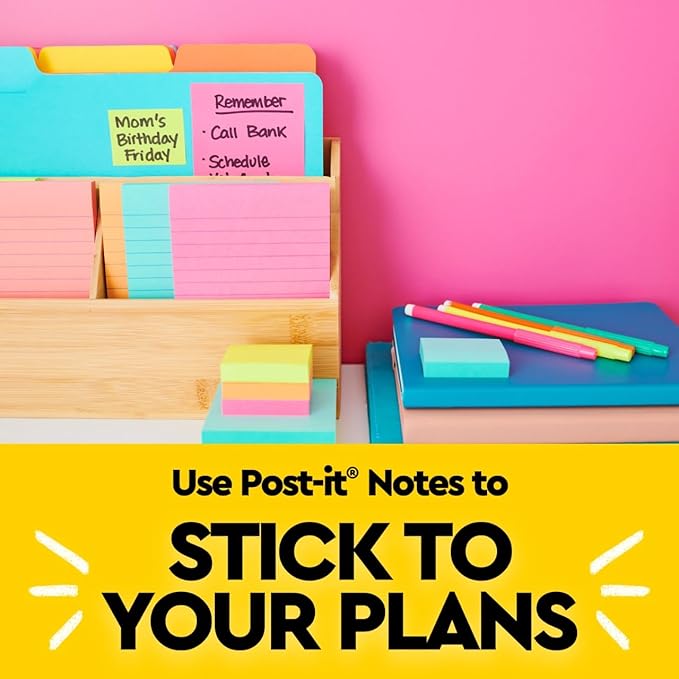 Post-it Notes, 3 in x 3 in., 3 Sticky Notes Pads, 50 Sheets per Pad, Poptimistic Collection, School Supplies and Oﬃce Products, The Original Post-it Note