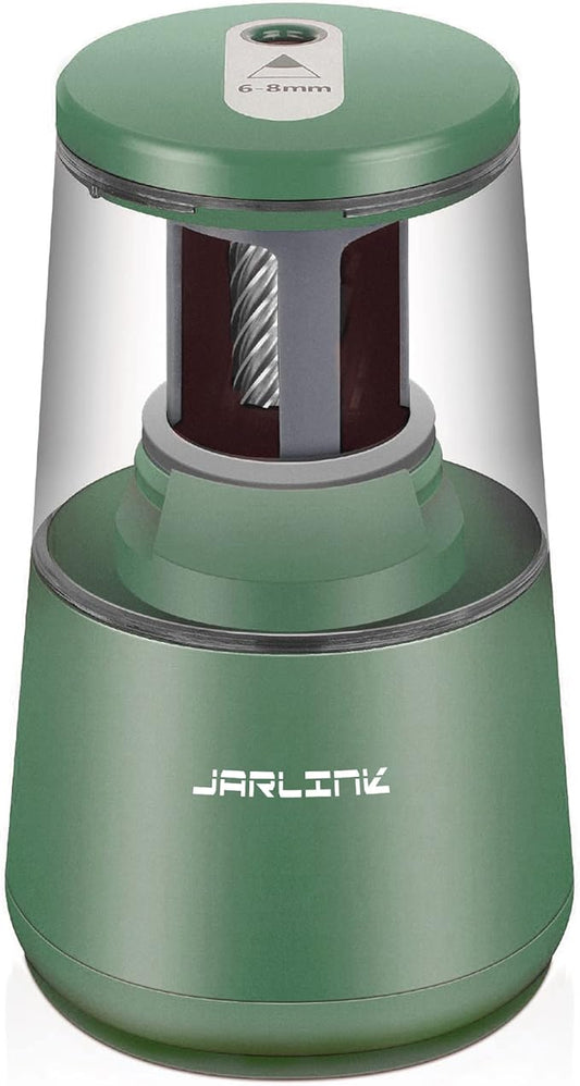 JARLINK Electric Pencil Sharpener, Heavy-Duty Helical Blade to Fast Sharpen, Auto Stop for No.2/Colored Pencils(6-8mm), USB/Battery Operated in School Classroom/Office/Home (Green)