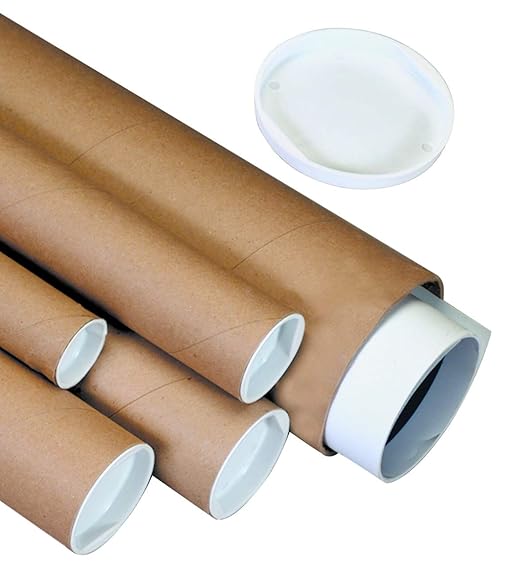 BOX USA BP3006K Mailing Tubes with Caps, 3" x 6", Kraft (Pack of 48)