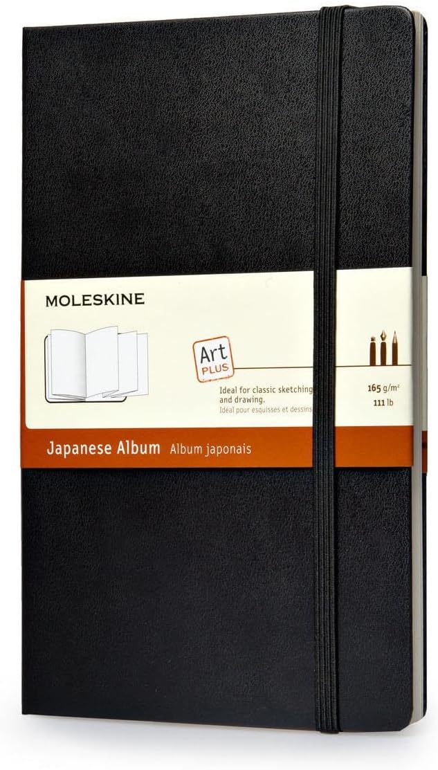 Moleskine Art Japanese Album, Hard Cover, Large (5" x 8.25") Plain/Blank, Black, 48 Pages