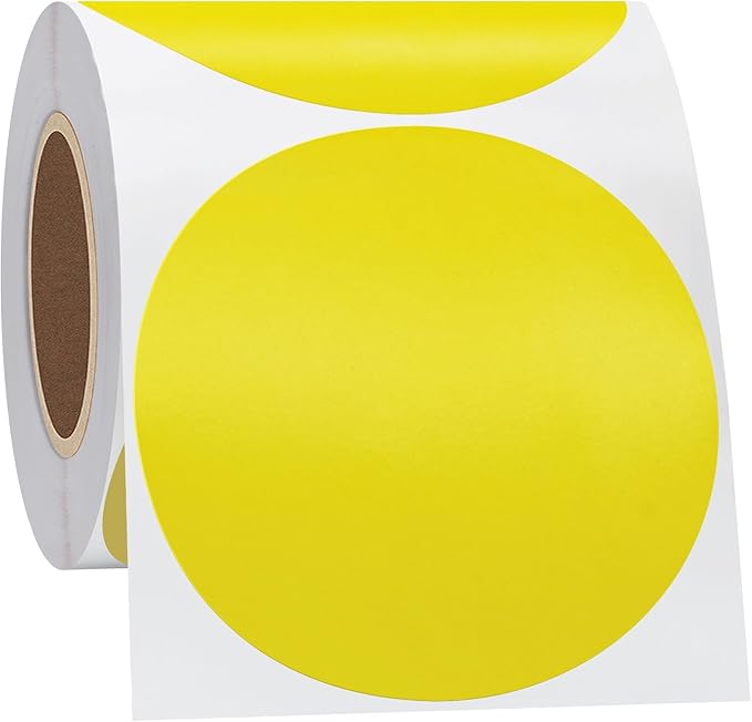 Hybsk 3 inch Circle Color Direct Thermal Stickers Shipping Labels for Barcodes,Name Tag,DIY Logo Design,QR Code,Inventory– Compatible with Zebra,Rollo,Munbyn,and More-350 pcs (3 inch,Yellow)