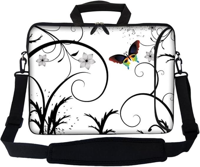 Meffort Inc 17 17.3 Inch Neoprene Laptop Bag Sleeve with Extra Side Pocket, Soft Carrying Handle & Removable Shoulder Strap for 16" to 17.3" Size Notebook Computer - White Swirl Design