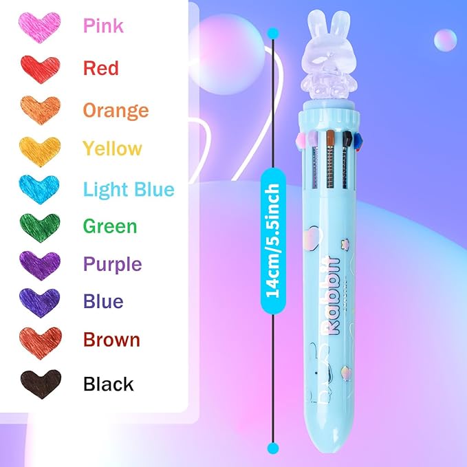 Multicolor Ballpoint Pen 0.7 mm, 10-in-1 Colored Pens Fine Point Retractable Cute Cartoon Animal Ballpoint Pens for Office School Students Kids Christmas Gift, 6 Pack
