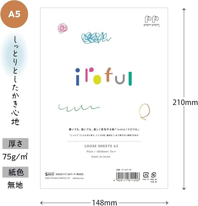 iroful 75 gsm Loose Sheet, 8.27" x 5.85", 100 Sheets/Pack, Unruled, White, 1 pack (PI-A5P-W)