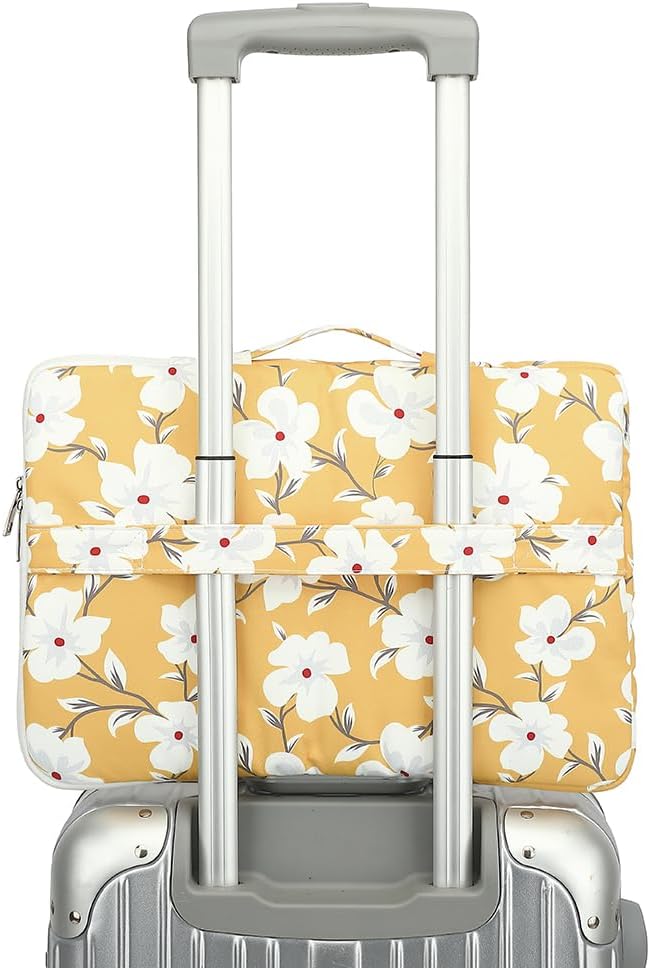canvaslife 360° Protective Laptop Sleeve Case Bag with 3 Pockets for 14 inch Dell HP Lenovo Laptop and MacBook Pro 14 inch,Surface Laptop 14.4 inch (Yellow flower)