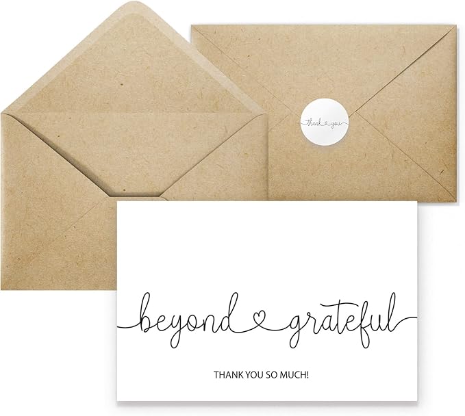 Thank You Cards Beyond Grateful Cards - Bulk Pack of 20 with Kraft Envelopes and Stickers, 4x6 Inch Professional Looking, Suitable for Business, Baby Shower, Wedding, Graduation, Bridal Shower
