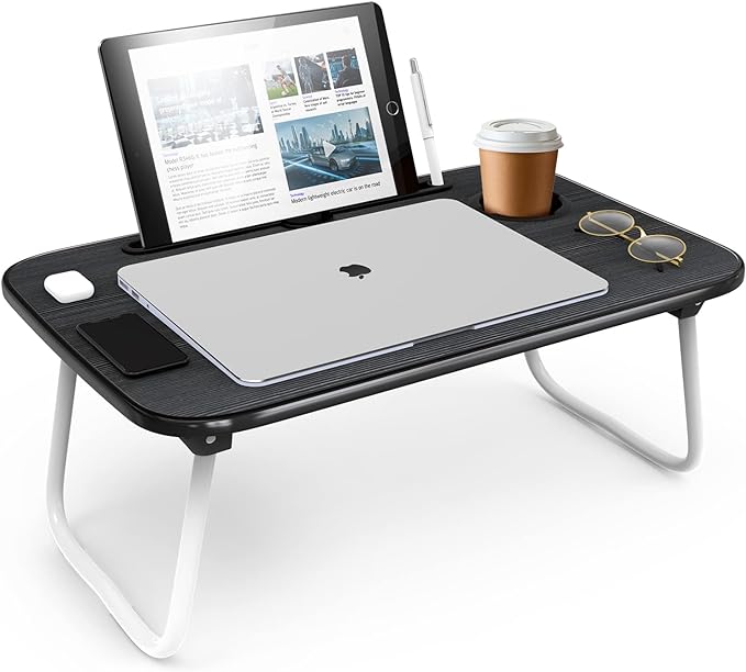 Nestl Lap Desk for laptop - Foldable Laptop Desk for Bed and Couch, Portable and Lightweight Laptop Stand for Bed Breakfast, Working, Reading, and Writing, Black, Small Laptop Tray