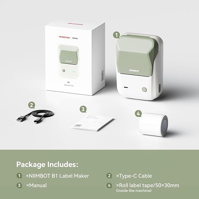 NIIMBOT B1 Label Maker Machine with Tape, Thermal Label Printer Easy to Use for Office, Home, Business, 2 Inch Label Maker with 2'' x1.18'' Labels-230pcs/Roll