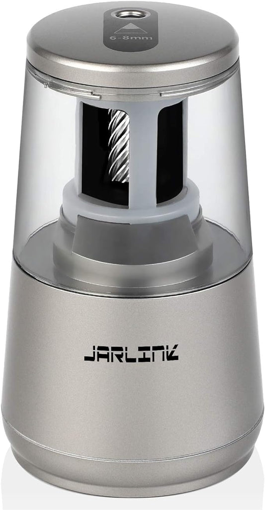 JARLINK Electric Pencil Sharpener, Heavy-Duty Helical Blade to Fast Sharpen, Auto Stop for No.2/Colored Pencils(6-8mm), USB/Battery Operated in School Classroom/Office/Home (Gray)
