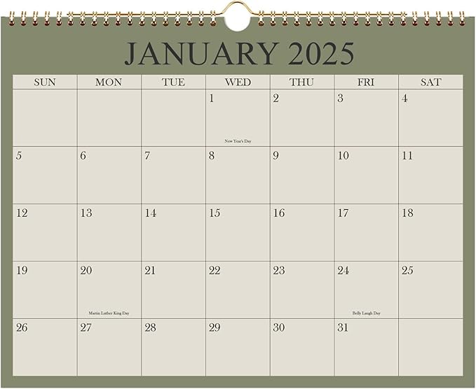 Calendar 2025, Wall Calendar 2025-2026 from January 2025 - June 2026, 18 Months Calendar with Premium Paper, Twin-Wire Binding & Hanging Hook, 8.5" x 11", Green