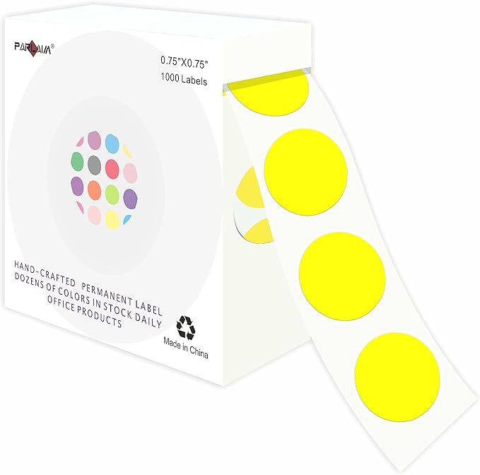PARLAIM 3/4 Inch Roll Color Coding Labels 1000 per Roll Round Permanent Adhesive Color Coding Circle Dot Stickers for Classroom Office Home(Yellow)