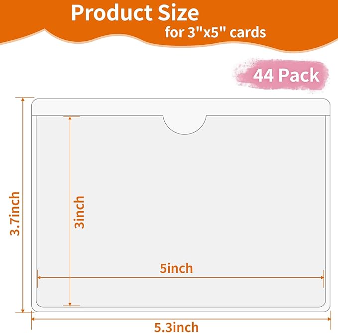 44 Pack Adhesive Pockets, Bin Labels for Storage Bins, Clear Label Holder, Index Card Holder 3x5 Inch, Plastic Storage Tote Labels for Organizing Bins Box Drawer