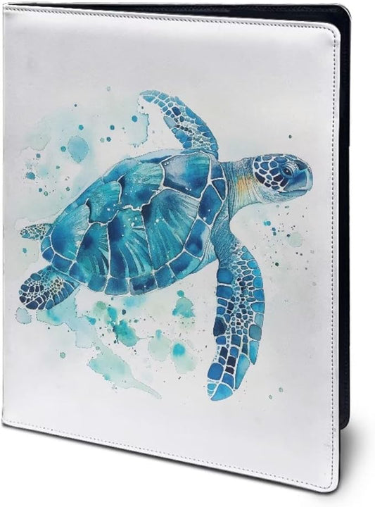 Office Folder Turtle Blue Print PU Leather Padfolio with A4 Size Clipboard Clip for Business Resume Interview Document Sleeve Binder Folder for Men/Women