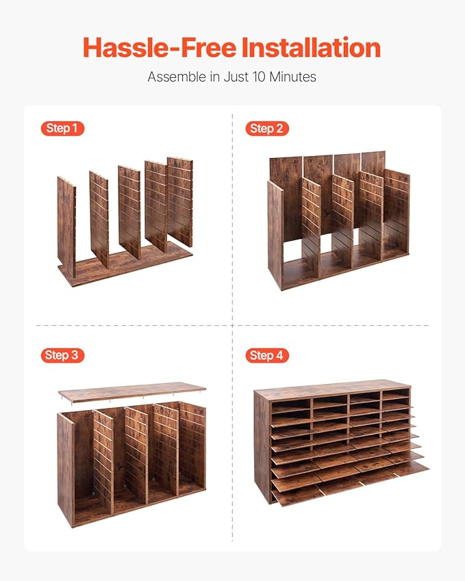 VEVOR Literature Organizer, 36 Compartments Office Mailbox with Removable Shelves, Wood Mailbox Sorter Particle Board Office Home Classroom Storage, File Sorter for File, Document, Paper, Retro Brown