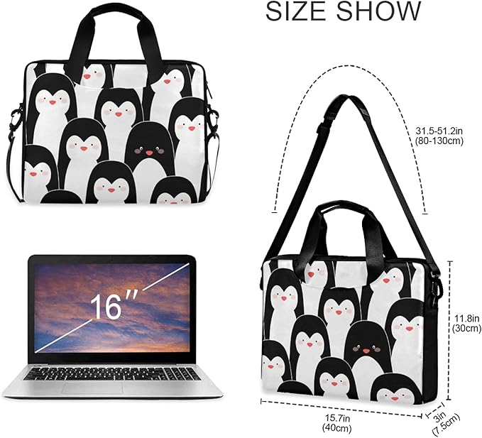 Cute Penguin Laptop Bag Case Laptop Messenger Bag Briefcase for Men Women