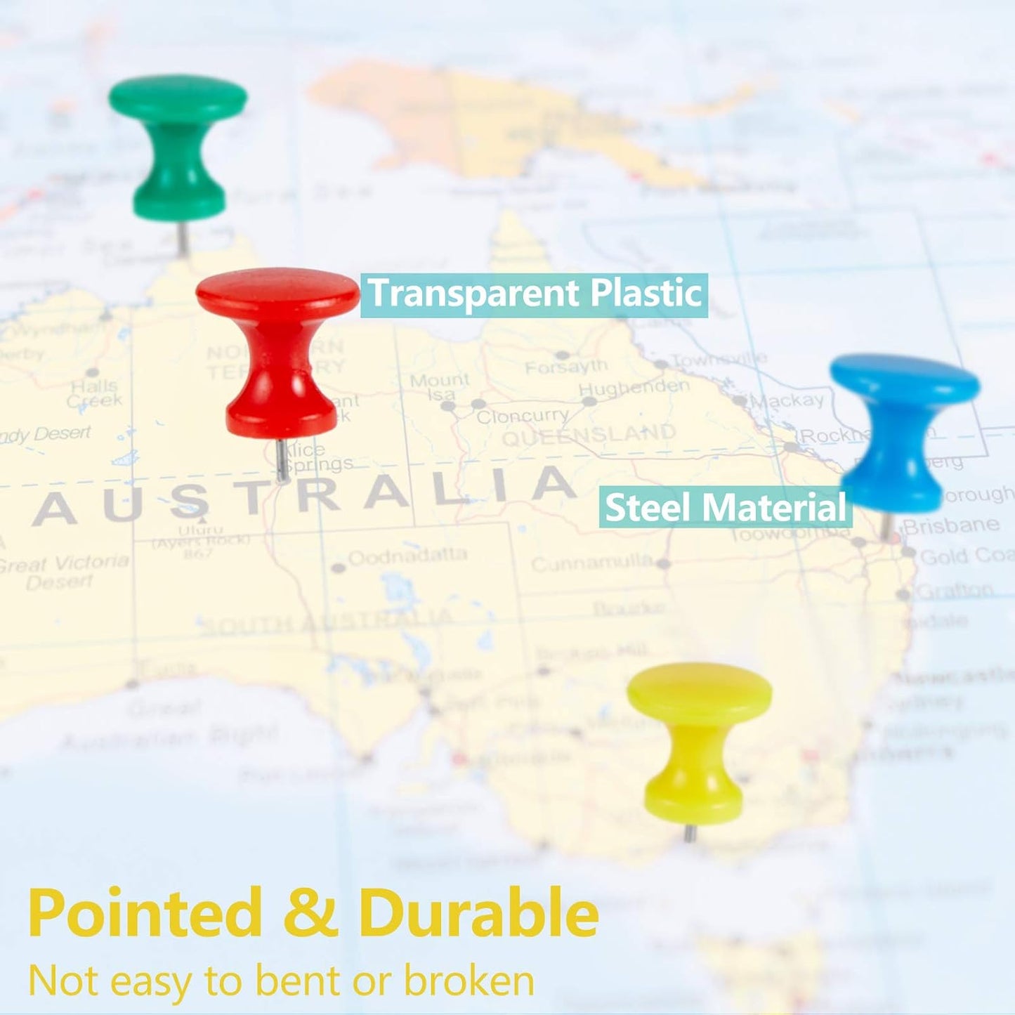 Outus 100 Pcs Giant Push Pins Large Thumb Tacks Plastic Heads 1 Inch Jumbo Push Pins for Cork Board Map Posters Office School(Red, Yellow, Blue, Green, White)