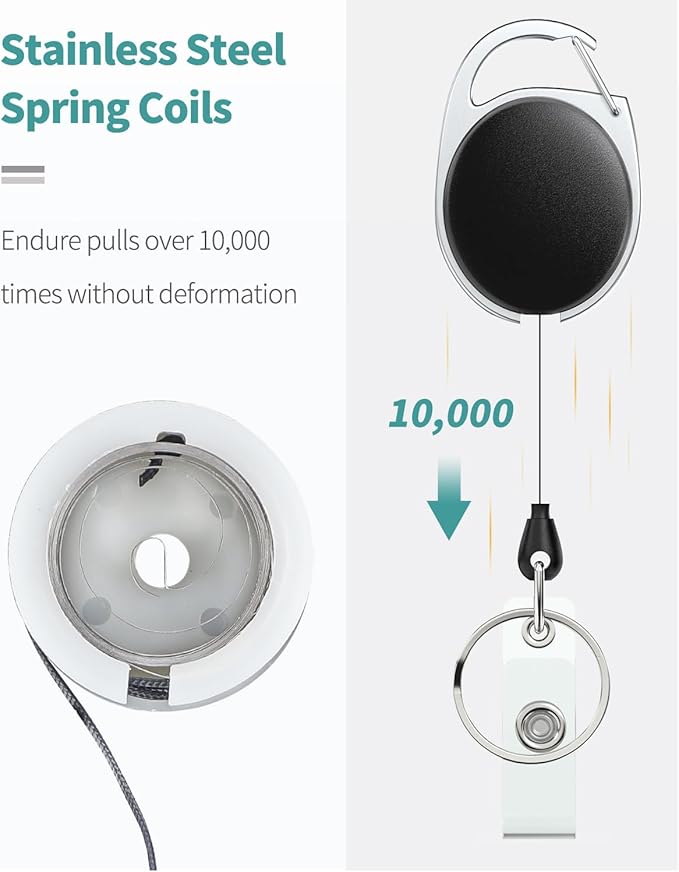 Uniclife 10 Pack Retractable Badge Reel for Badge Holder Heavy Duty Retractable Keychain Strong ABS Casing with Stainless Steel Spring Coil 24 Inch Nylon Rope Carabiner Clip and Key Ring