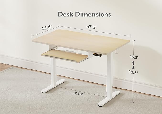 Standing Desk with Keyboard Tray, Electric Standing Desk Adjustable Height, 48x24 Inches Sit Stand up Desk with Splice Board, Raising Desk for Home Office, Natural