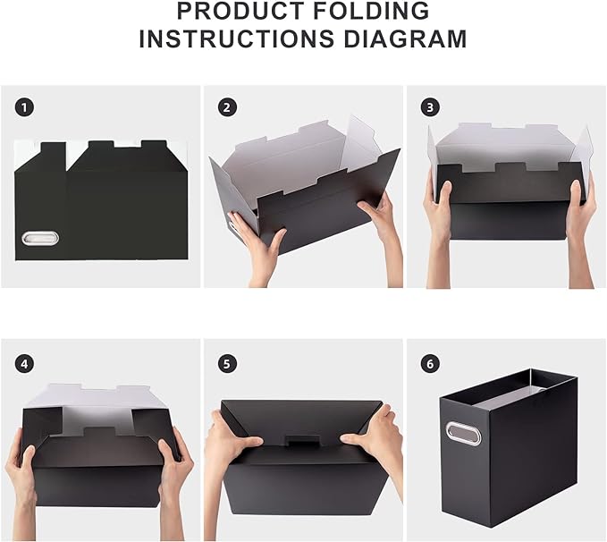 Oterri File Organizer, 4 Packs Small Storage Box, Cardboard File Folder Organizer, Collapsible File Box, Hanging File Organizer for Letter Size, Portable File Box with Handle, Only Box（Black）