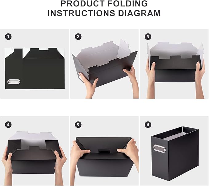 Oterri File Organizer, 4 Packs Small Storage Box, Cardboard File Folder Organizer, Collapsible File Box, Hanging File Organizer for Letter Size, Portable File Box with Handle, Only Box（Black）