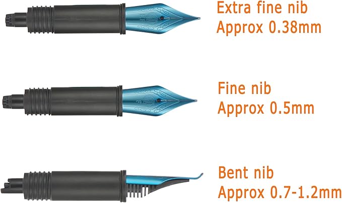 Set of 3 Hongdian Fountain Pen Blue Nibs (Fine, Extra Fine and Bent Nib) for Black Forest 1850, 1851, M2, 1843, 6013, 517D, 517S, 525,H1, H3, A3, 1843 and 920 Series