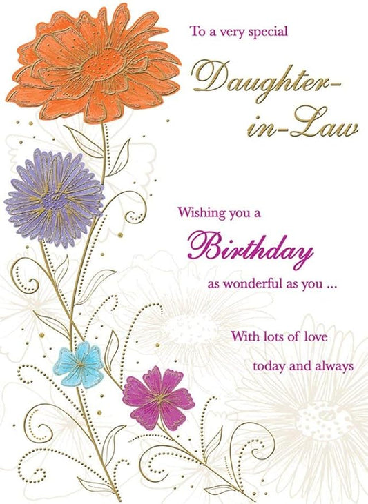 Piccadilly Greetings Group Ltd WONDERFUL COLOURFUL TO A VERY SPECIAL DAUGHTER-IN-LAW BIRTHDAY GREETING CARD,beige|orange|red|brown,9 x 6