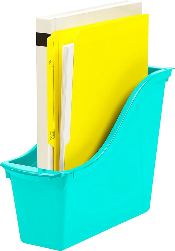 Storex Small Book Bin, Linking Storage Bin, Dry Erase Surface, 11.75" x 8.5" x 4.5" STEM Turquoise (Pack of 6)