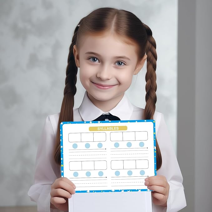 Sounds & Blends Dry Erase Sheets for Phonics Learning, Syllable & Letter Practice for Homeschool and Classroom Use, Ideal for Teachers and Students, Pack of 10, 9”x12”