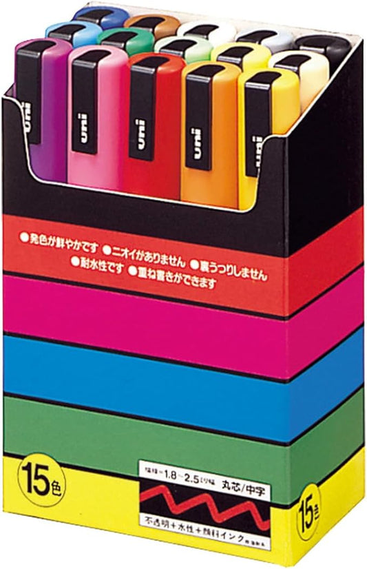 Uni-Posca Paint Marker Pen - Medium Point - Set of 15 (PC-5M15C)