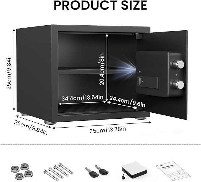 Kavey Home Safe with Backlit Touch Screen Keypad, Dual Alarm System, Fireproof, Mute Function, LED Light for Money Documents