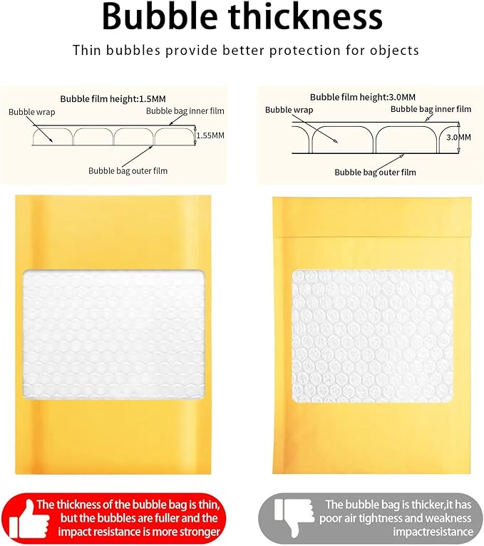 DaSen Kraft bubble mailers 6x9 Inch 50 Pack,Self-Sealing Paper Envelopes for Packaging,Strong Adhesion Envelope Mailers, Small Waterproof Cushioned Padded Shipping Bags Yellow #0