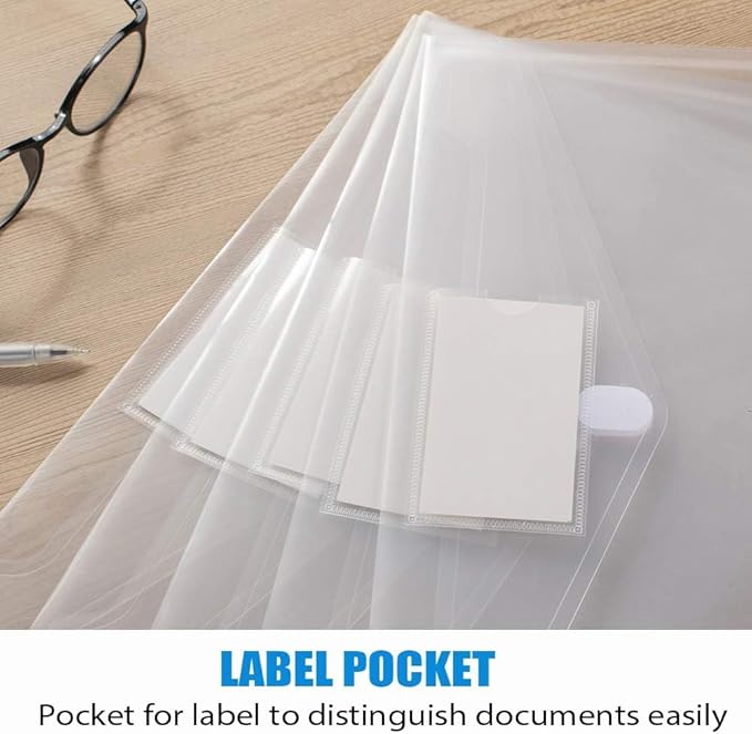 Sooez 50 Pack Plastic Envelopes Poly Envelopes, Clear Document Folders US Letter A4 Size File Envelopes with Label Pocket for School Home Work Office Organization, Clear